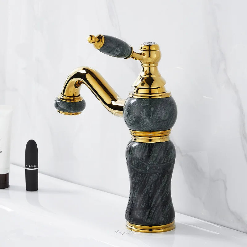 Gold Marble Basin Faucet With Pop-Up Overflow