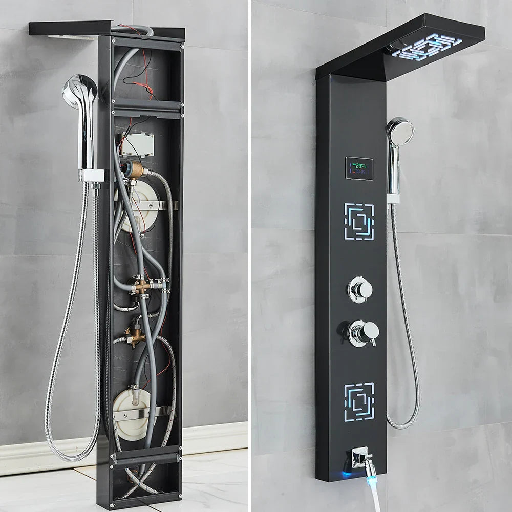 Decorbites™ LCD Schwarz LED Regendusche-Panel mit 5 Massagestrahlen Wandmontage