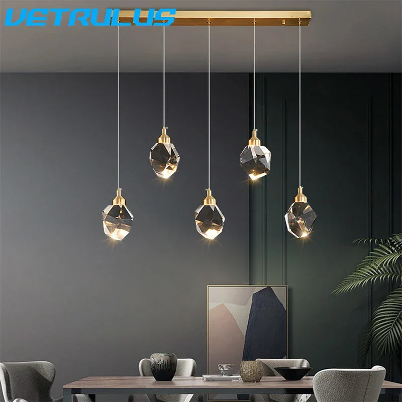 Decorbites™ Diamantkristall-LED-Kronleuchter, Messing-Deckenpendellampe für Esszimmer