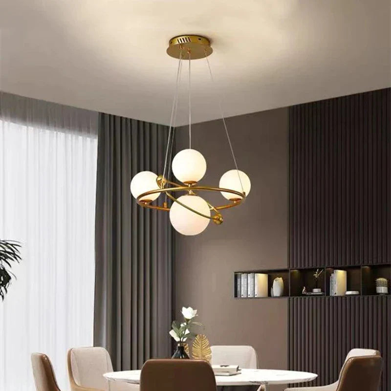 Gold 7-Lamp LED Ring Chandelier Warm Light