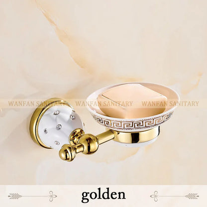 DecorBites™ Golden Bath Hardware Set: TP Holder, Towel Rack, Tissue Holder, Cup Holder, Robe Hook