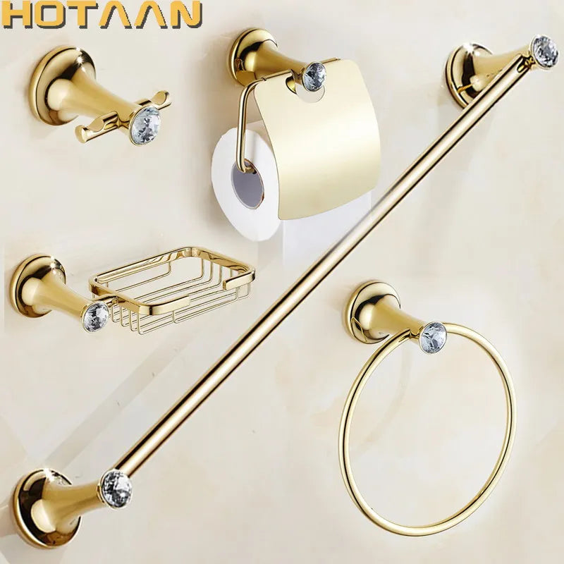 Decorbites™ Gold-Badarmatur-Set: Handtuchhalter, Toilettenpapierhalter, Handtuchstange, Haken