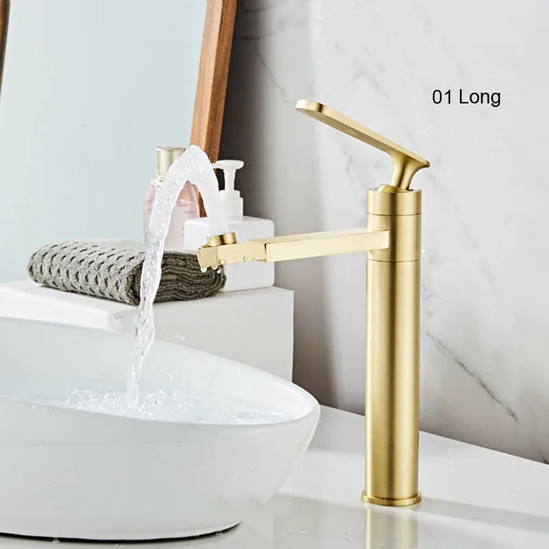 Brushed Gold Basin Faucet Deck-Mounted Long
