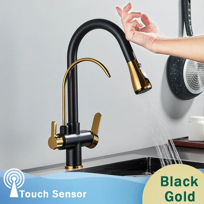 Decorbites™ Schwarzer Küchenarmatur mit Dual-Modus 2 in 1 Reiner-Wasser-Mischbatterie
