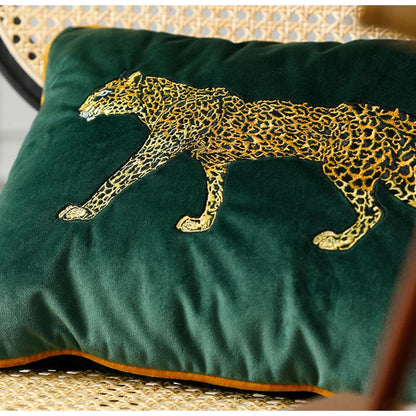 Decorbites™ Besticktes Leopardenkissenbezug in Retro Grünem Samt für luxuriöses Wohnzimmer