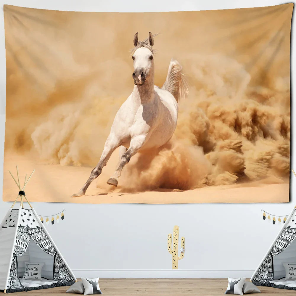 Decorbites™ Galoppierendes Pferd Wandbehang Tapisserie Tuschemalerei Boho Naturdekoration