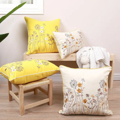 DecorBites™ Dandelion Floral Yellow Pillow Cover for Home Decor
