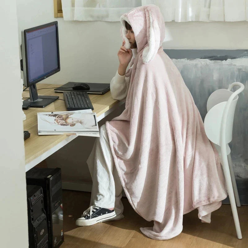 Decorbites™ Kawaii-Hasen-Kapuzendecke: Korallen-Samtbettwäsche-Warme-Wurfdecke für Erwachsene und Kinder