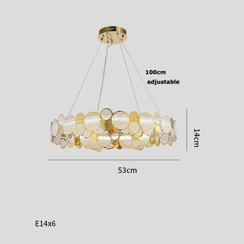 Gold Iron Glass Chandelier Oval93cm Steel Finish