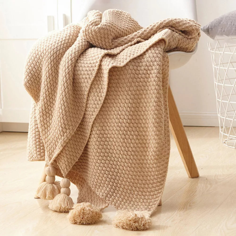 Decorbites™ Gestrickte Wollknopfdecke - Super warme gemütliche Sofawurfdecke