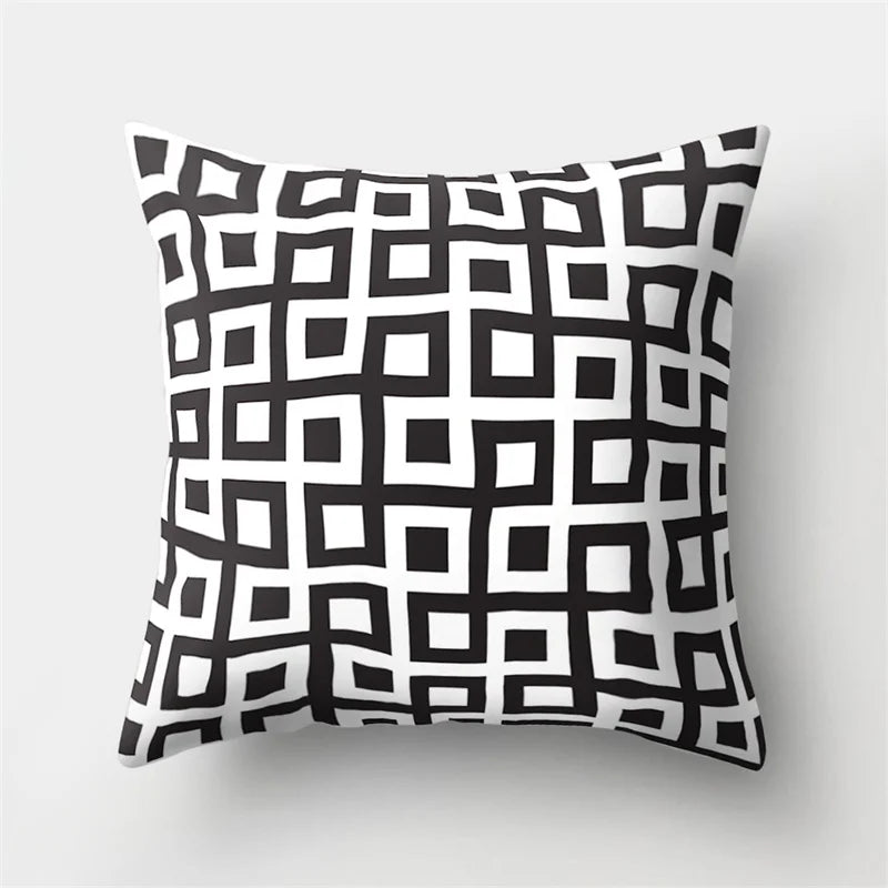 DecorBites™ Geometric Star Print Pillow Cover for Home Decor - Black & White Square Texture