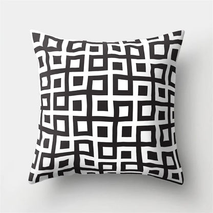 DecorBites™ Geometric Star Print Pillow Cover for Home Decor - Black & White Square Texture