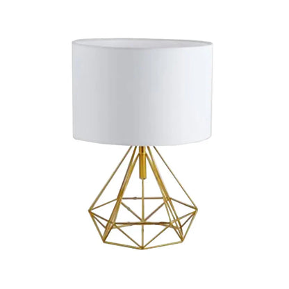 Decorbites™ Geometrische Gold-Tischlampe mit Hohl-Diamant-Design und Stoffschirm