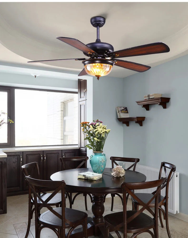 DecorBites™ 52-inch Tiffany Ceiling Fan Light with Remote Control and Wood Leaf Design