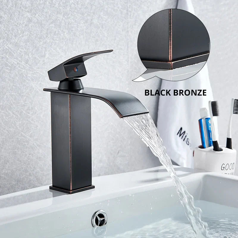 Decorbites™ Schwarze Messing Badezimmer Wasserfall Waschbecken Armatur Heiß-&Kalt Mischer Waschtisch Hahn Deckenmontiert
