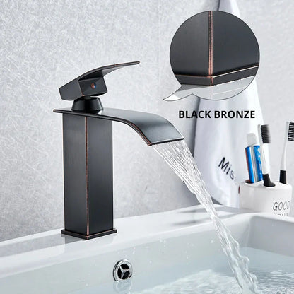 Decorbites™ Schwarze Messing Badezimmer Wasserfall Waschbecken Armatur Heiß-&Kalt Mischer Waschtisch Hahn Deckenmontiert