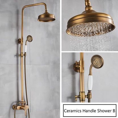 Rainfall Bathroom Shower Set Brass Antique Shower Mixers with Handshower Single Handle Wall Mounted Shower Faucet Tap
