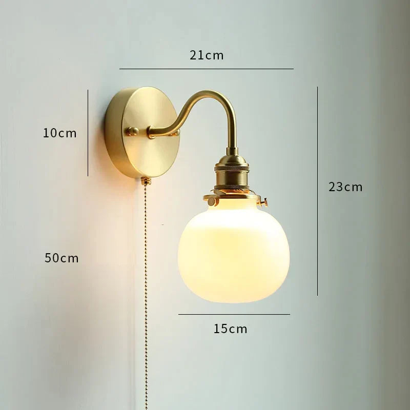DecorBites™ Glass LED Bathroom Mirror Light Pull Chain Copper Wall Sconce