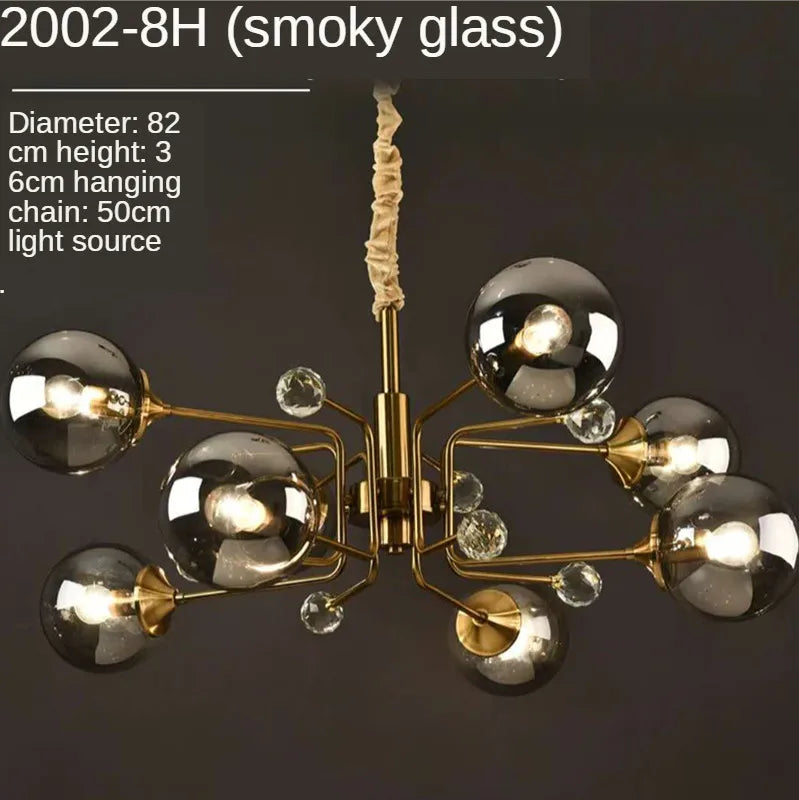 Gold Glass LED Chandelier 10-Head Clear Shades