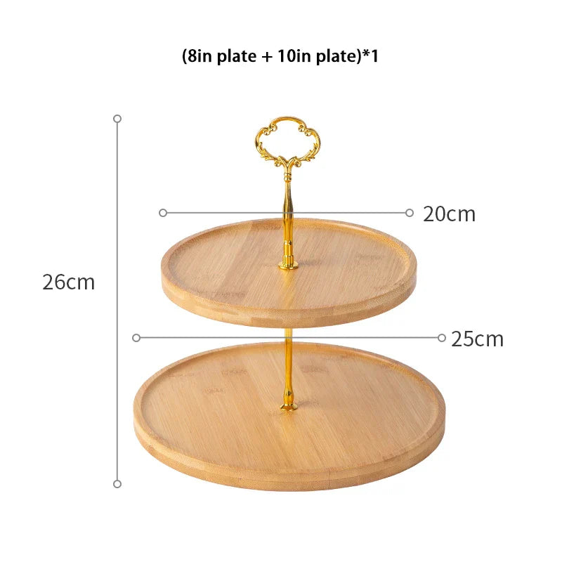 Decorbites™ Bambus-Frucht-Kuchenständer-Set Holztischgeschirr Snack-Dessert-Bonbon-Teller