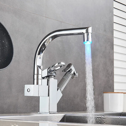 DecorBites™ Dual Spout Black Kitchen Faucet with Pull Out Spray Mixer