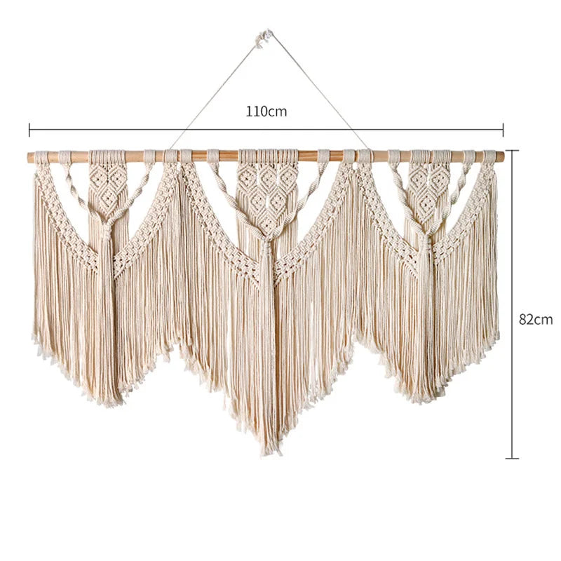 Decorbites™ Großes handgewebtes Makramee-Wandhänger-Teppich mit Holzstab und Troddeln