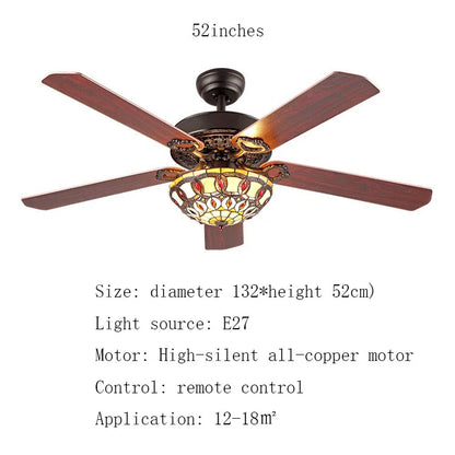 DecorBites™ 52-inch Tiffany Ceiling Fan Light with Remote Control and Wood Leaf Design