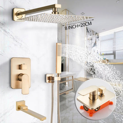 Decorbites™ Golden 8" Regenbrause-Duscharmatur-Set mit Handbrause – Wandmontierte Luxus-Mischbatterie