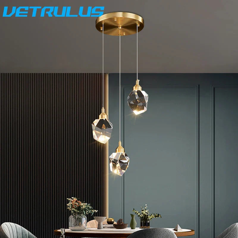 Decorbites™ Diamantkristall-LED-Kronleuchter, Messing-Deckenpendellampe für Esszimmer