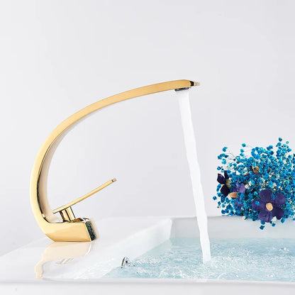 DecorBites™ Gold Basin Faucet: Deck Mount Black Chrome Mixer for Bathroom Washbasin