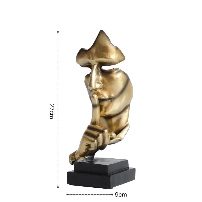 DecorBites™ 27cm Silence Golden Face Abstract Sculpture for Vintage Home Office Decor