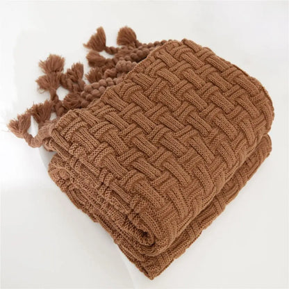 Decorbites™ Gemütliche Fransen-Karo-Wickel-Decke - Weiche gestrickte Acryl-Sofadecke für Heimdekoration & Bettwäsche