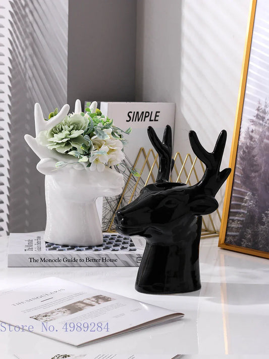 Decorbites™ Hirschkopf-Keramikvase – Heimdekoration Tierkopf-Blumenvasen