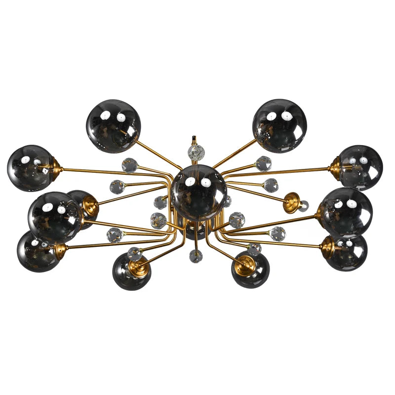 Gold Glass LED Chandelier 10-Head Clear Shades