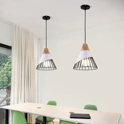 DecorBites™ Industrial Loft Wood Pendant Light, Nordic Iron Hanging Lamp for Kitchen, Bedroom, Dining Room