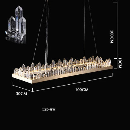 Gold Crystal Dining Chandelier Rectangle 100cm
