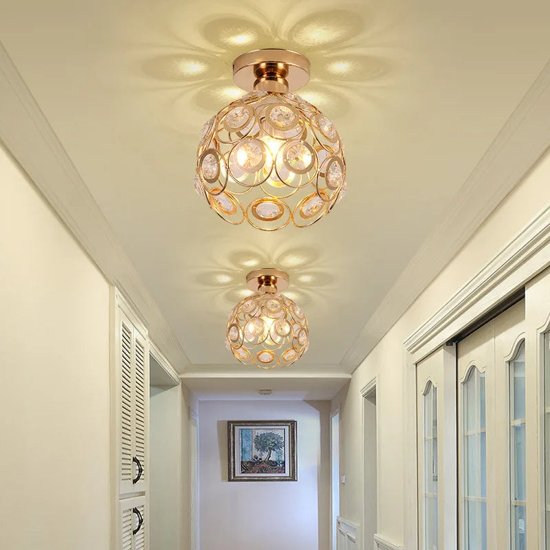 DecorBites™ Crystal Flush Mount Chandelier for Hallway Foyer, Modern Hollow Carved Ceiling Light