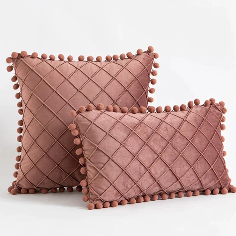DecorBites™ Corduroy Striped Pompom Pillowcase for Bedroom Sofa Living Room