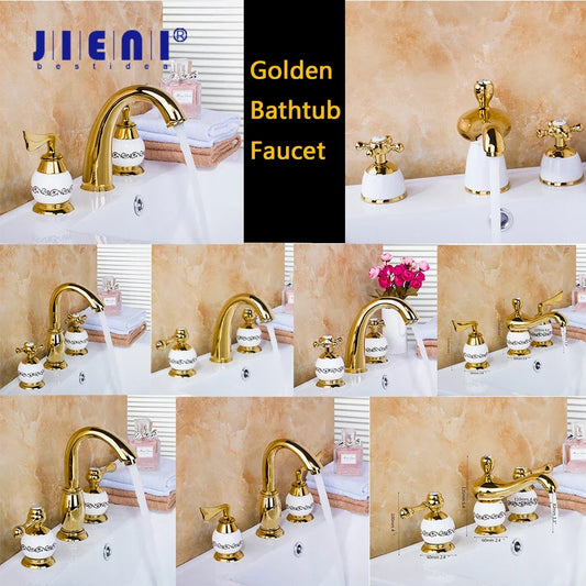 Decorbites™ Vergoldetes Badezimmer-Wasserhahn-Set mit Keramik-Kreuzgriffen