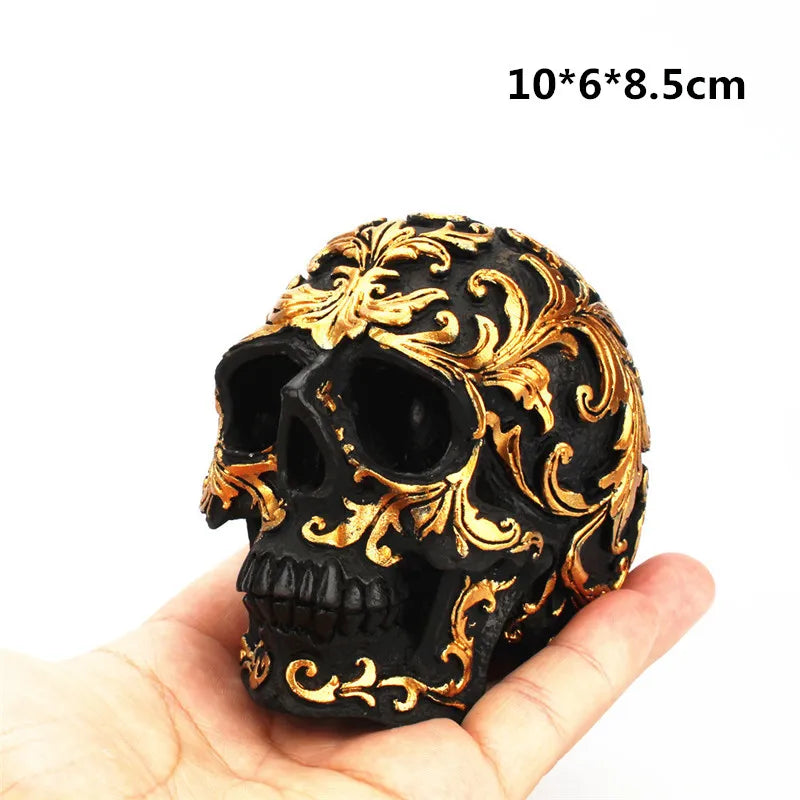 Decorbites™ Goldener Skelett-Schädel Harz-Statue Miniaturen für Heim- und Büro-Dekoration