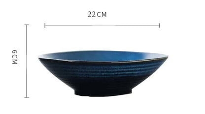 DecorBites™ Japanese Blue Ceramic Tableware Set - Rice Bowl, Plate, Spoon, Udon Ramen Bowl, Soup Dish