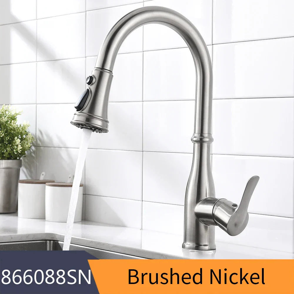 DecorBites™ Gold Kitchen Faucet Single Handle Pull Out Tap Mixer Swivel Water Mixer