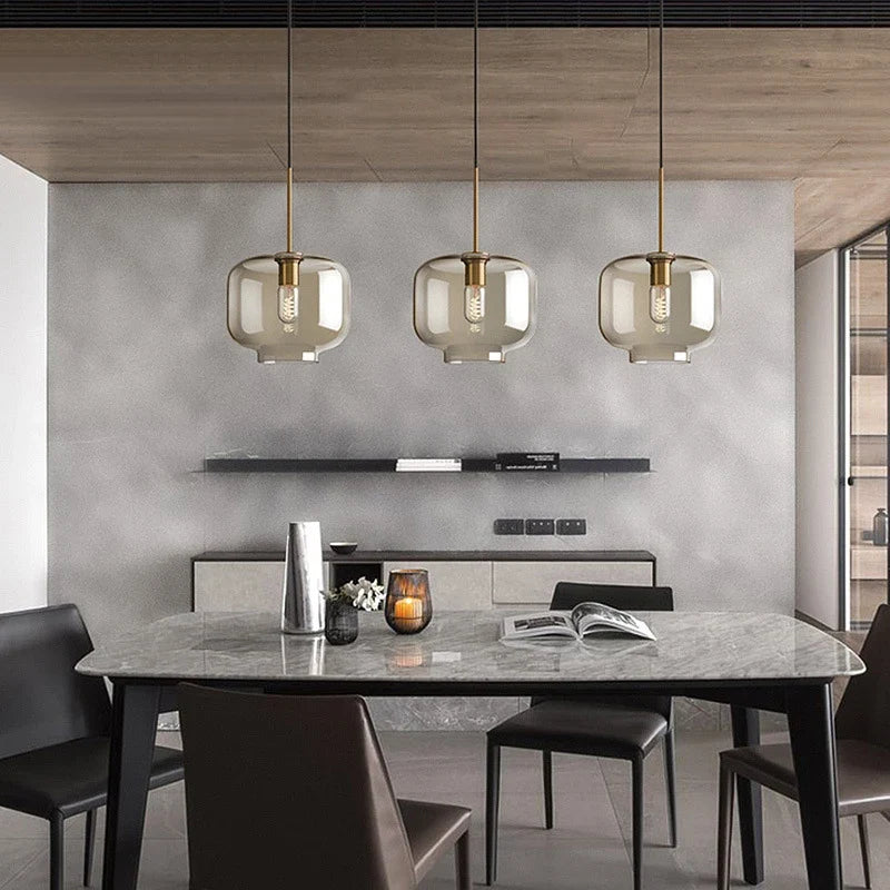 Nordic Glass Pendant Light With Iron Loft Frame