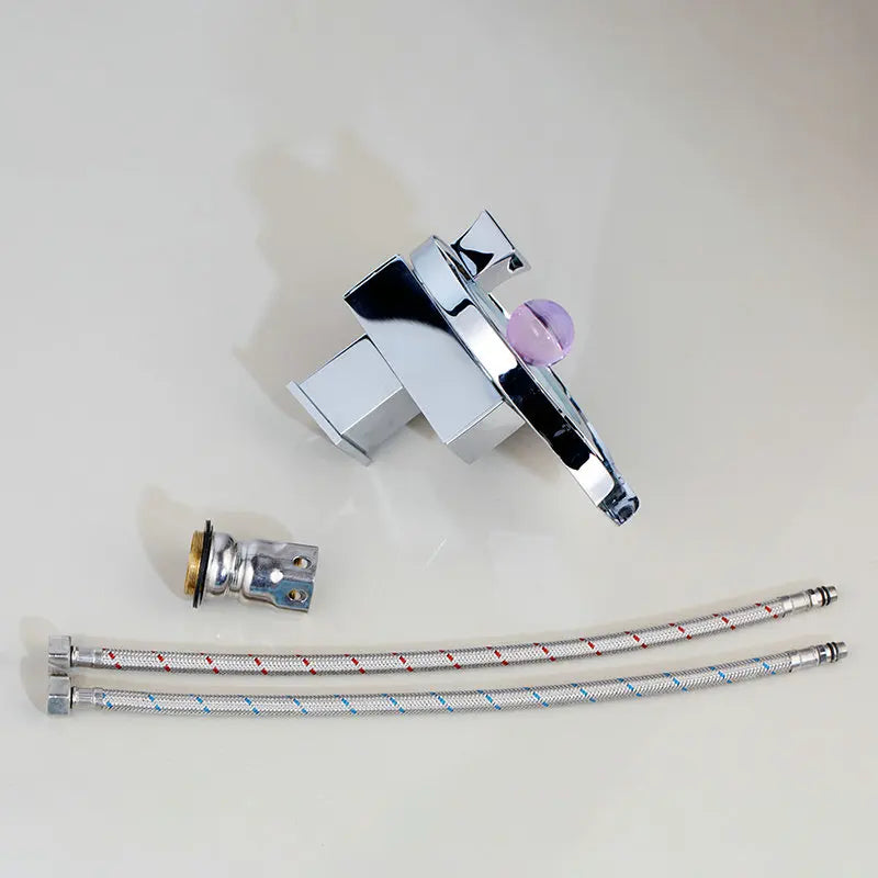 Decorbites™ Messing-LED-Wasserfall-Waschbeckenarmatur, Chrom/Schwarz-Mischer für Badezimmerwaschbecken