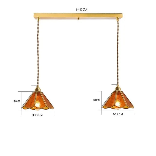 Decorbites™ Japanisches Vintage-Glas-Kupfer-LED-Pendant-Lampenleuchte für Schlafzimmer, Bar, Café