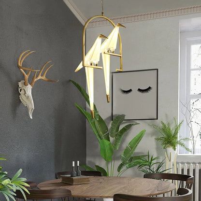 Decorbites™ Goldene Käfig Origami-Vogel-Lüster – Moderne Leuchte für die Wohnraumausstattung