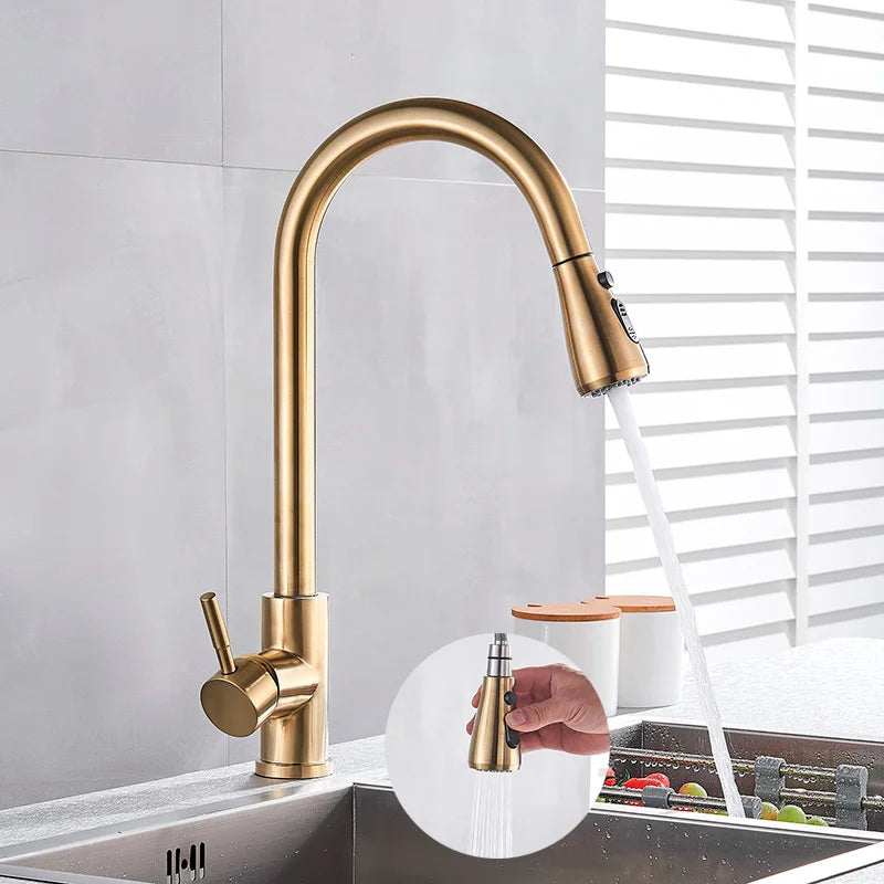 Gold Brass Rotatable Mixer Kitchen Faucet