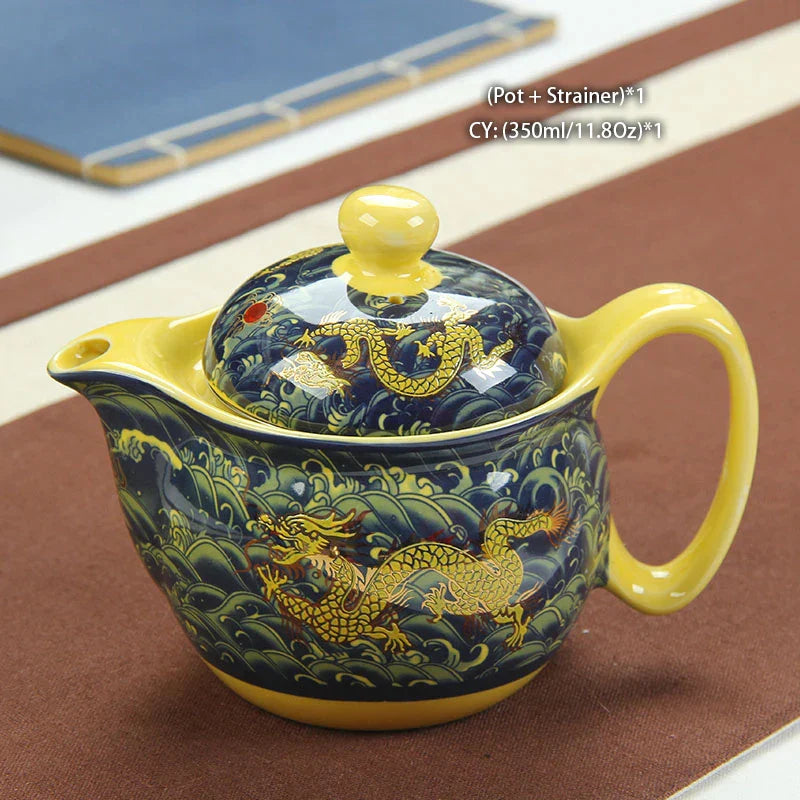 Decorbites™ Drachen-Teekanne-Teeset, Porzellan-Kung-Fu-Teegerät für Pu-Erh-Oolong-Zeremonie