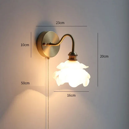 DecorBites™ Glass Copper LED Wall Lights with Pull Chain Switch for Home Bedroom Bathroom Mirror