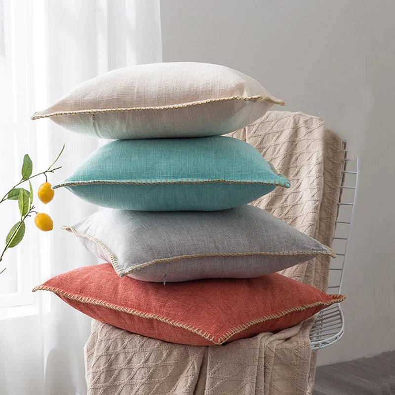 Decorbites™ Leinen-Fransen-Kissenbezug: Blau Grau Gelb Rot Grün für Sofa Bett